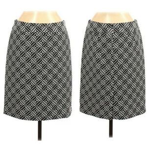 Ann Taylor Mod Geometric Checkered Plaid‎ Pencil Skirt Black White Sz 6